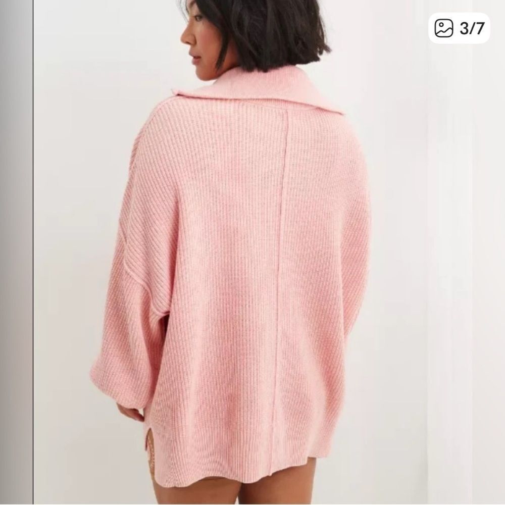 AERIE Beyond Quarter Zip Sweater Pink - Picture 9 of 9